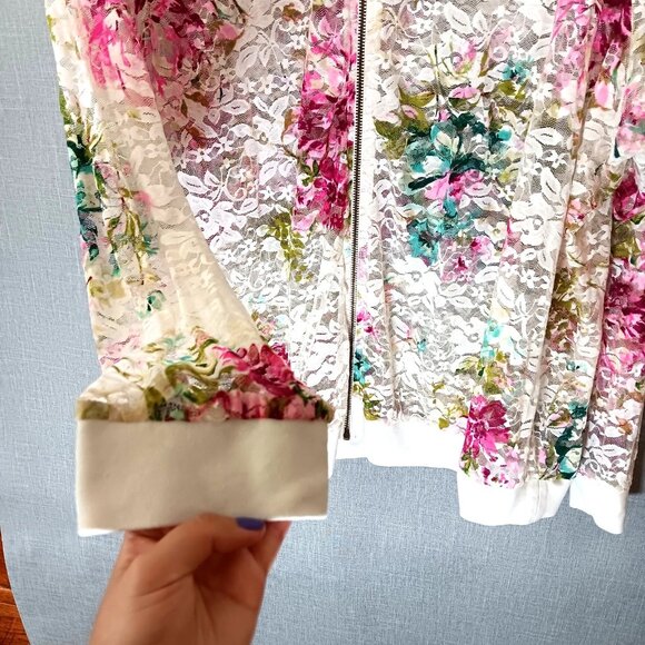 torrid floral lace bomber jacket Full zip sheer pink white Plus Size 4X Cottage - Picture 7 of 8